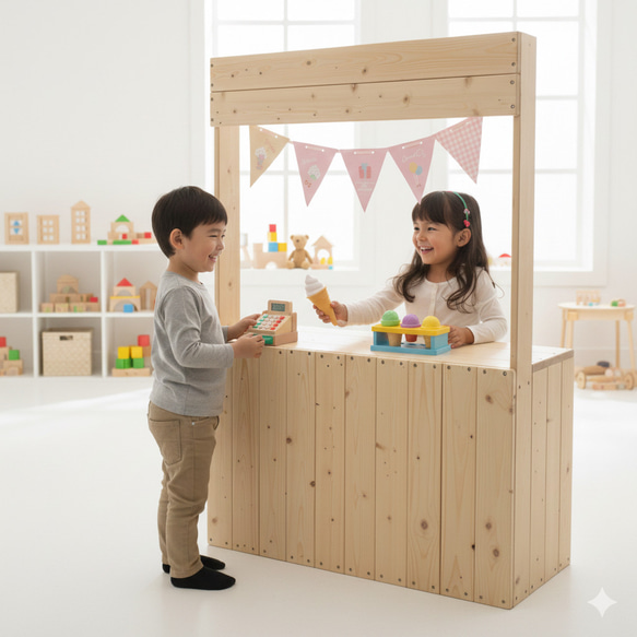 大きめ 木製ままごとキッチン】 お店屋さんごっこ 友だちと遊ぼう