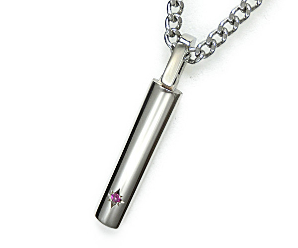 限定1本【純チタン製・天然ルビー（７月の誕生石）入り・バーネックレス】：チタン　◎日本製