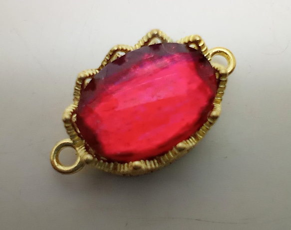 ＜再々販＞14×10mm:ブラス製レース オーバルセッティング2カン（K14メッキ） 3枚目の画像