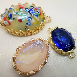 ＜再々販＞14×10mm:ブラス製レース オーバルセッティング2カン（K14メッキ） 4枚目の画像