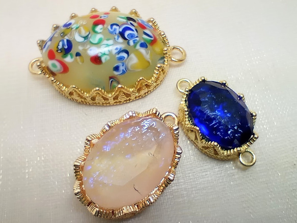 ＜再々販＞14×10mm:ブラス製レース オーバルセッティング2カン（K14メッキ） 4枚目の画像