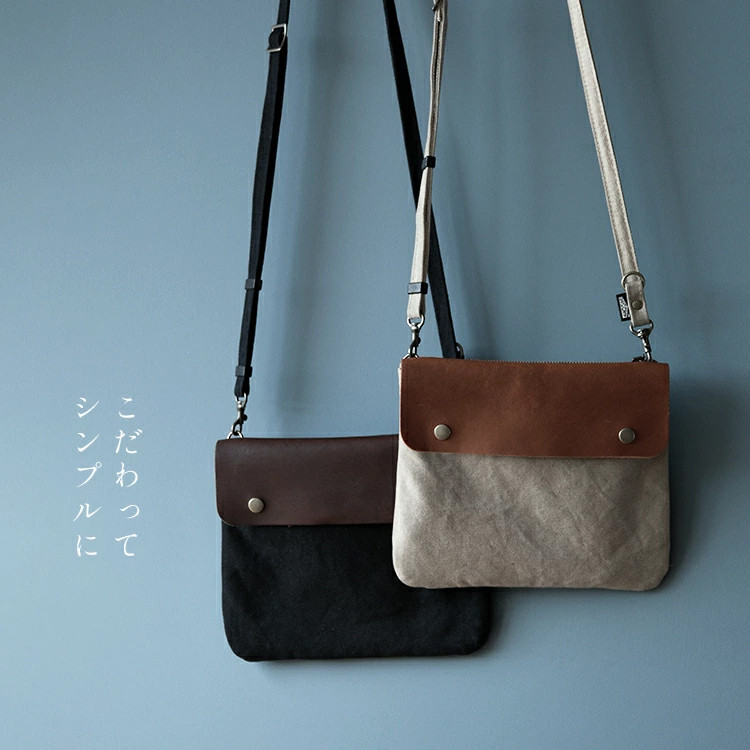 スマホポーチ ショルダーポーチ アルバートンダック生地×ソフトオイルレザー