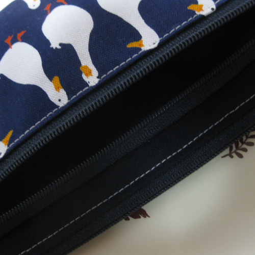 お札ポーチ ダブルファスナーポーチ シンプルな長財布 アヒルさん 長