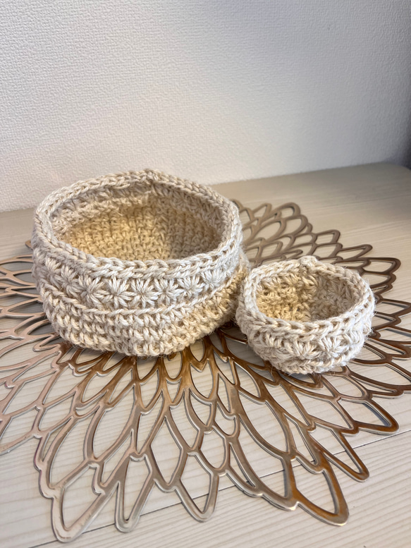 麻紐かご 白 大小2つセット その他インテリア雑貨 Pua_Lei_e