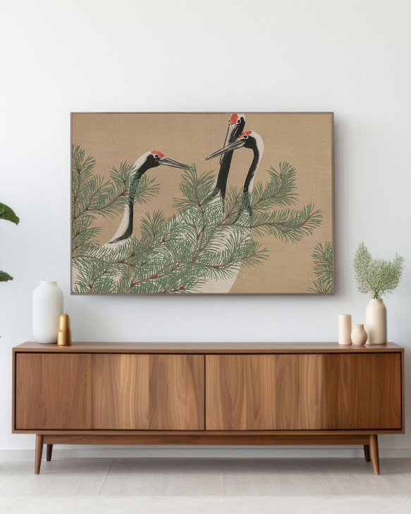 陶板 鶴 鳥 太陽 月 額 壁掛け 絵 和風 工芸品 モダン アート レトロ 絵画 インテリア「太陽と月 モダンアート 大型 山水 風景 和風
