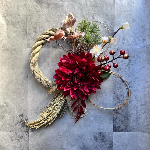 75】フラワーリースしめ縄しめ縄飾りしめ縄リースお正月飾り