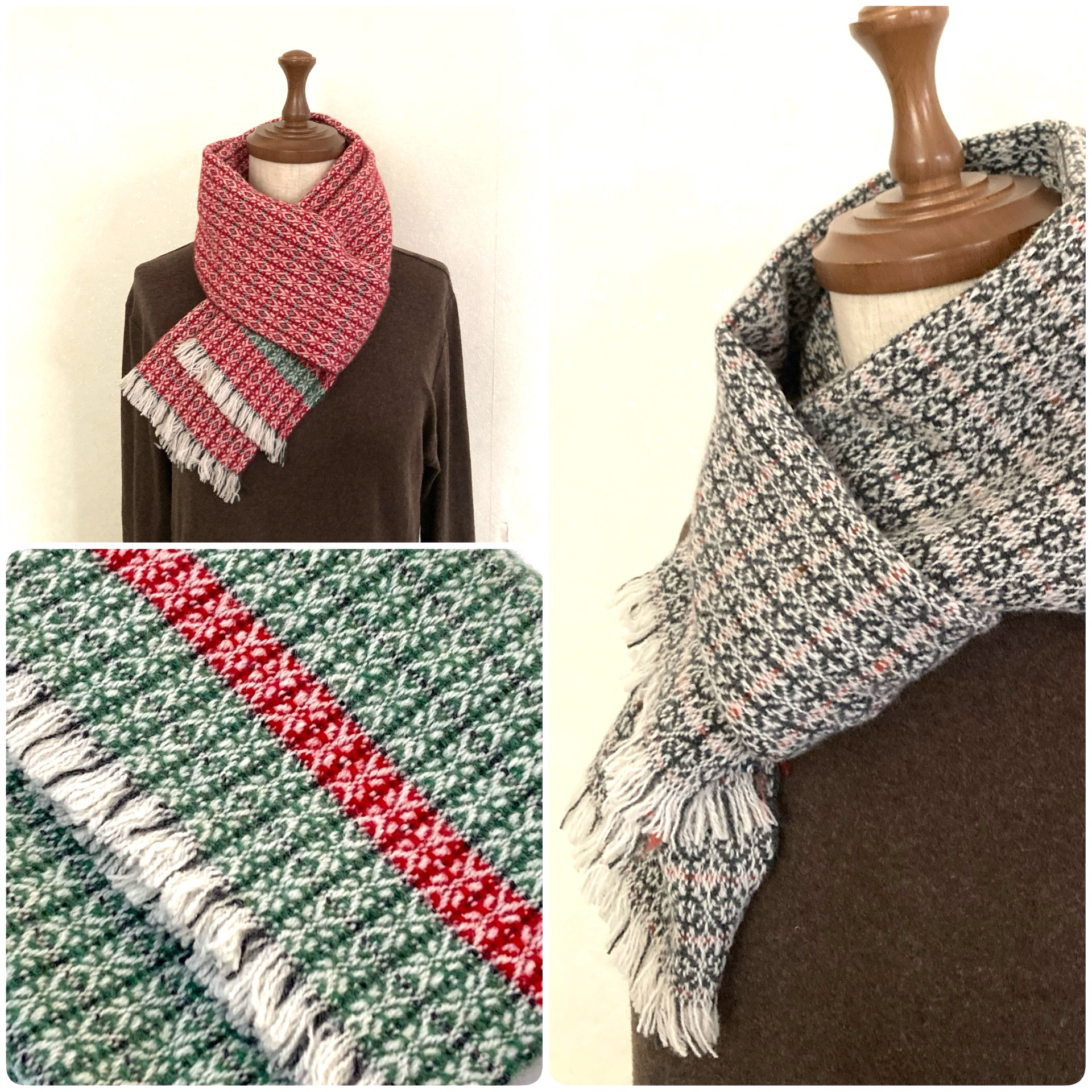 手織り スノーフレーク柄の模様織りマフラー