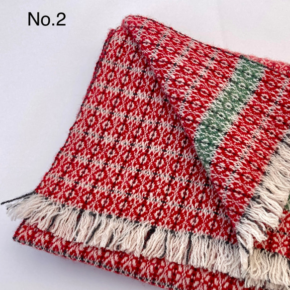 手織り スノーフレーク柄の模様織りマフラー 7枚目の画像