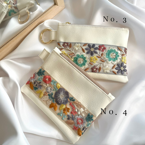 刺繍リボン付きポーチ  白地×カラフルなお花 人気・おすすめ｜使いやすい・旅行におすすめ 品質保証 全国発送 正規品・日本国内発送・安心保証付き
