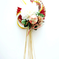 SALE♡紅白ダリアのしめ縄リース♡お正月飾り♡2025年 SALE♡紅白ダリアのしめ縄リース♡お正月飾り♡2025年