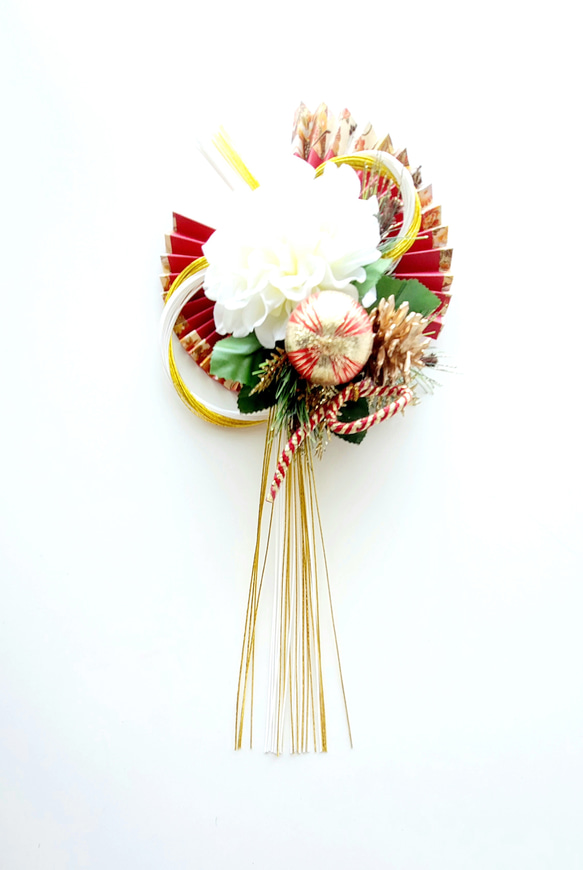 赤扇八の字白金水引結びしめ縄 正月 正月飾り 正月リース しめ縄飾り