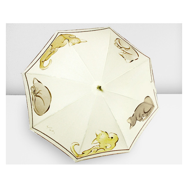 ゴロにゃんこの日傘（ドット柄布付き）（薄生成色）