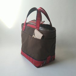 square tote【cacao brown×red check】 3枚目の画像