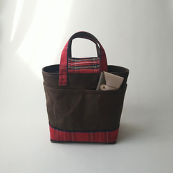 square tote【cacao brown×red check】 2枚目の画像