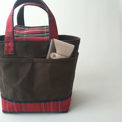 square tote【cacao brown×red check】 4枚目の画像