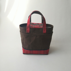 square tote【cacao brown×red check】 1枚目の画像