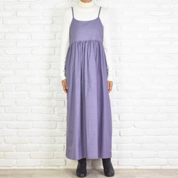 棉質吊帶背心縮褶洋裝套頭裙&lt;紫色&gt; 第1張的照片
