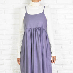 棉質吊帶背心縮褶洋裝套頭裙&lt;紫色&gt; 第5張的照片