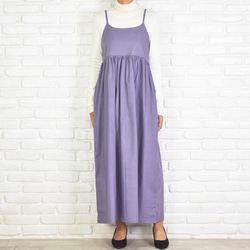 【大尺寸】棉質吊帶背心縮褶洋裝套頭裙&lt;紫色&gt; 第4張的照片