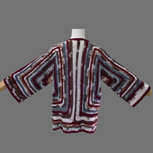 ヘキサゴンカーディガン ボルドーライン ニット・セーター