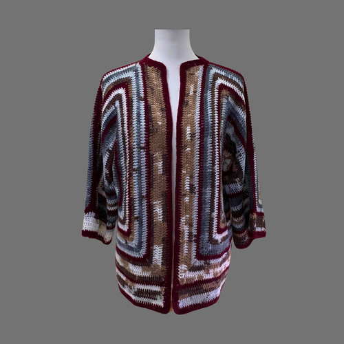 ヘキサゴンカーディガン ボルドーライン ニット・セーター