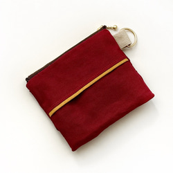 ティッシュケース付きリボンファスナーポーチ　小さめコスメポーチ　赤　レッド　オックス　コットンリネン　プチギフト 2枚目の画像