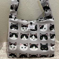 エコバッグ・コンビニサイズ☆撥水加工生地/猫柄・日本猫/ハチワレ