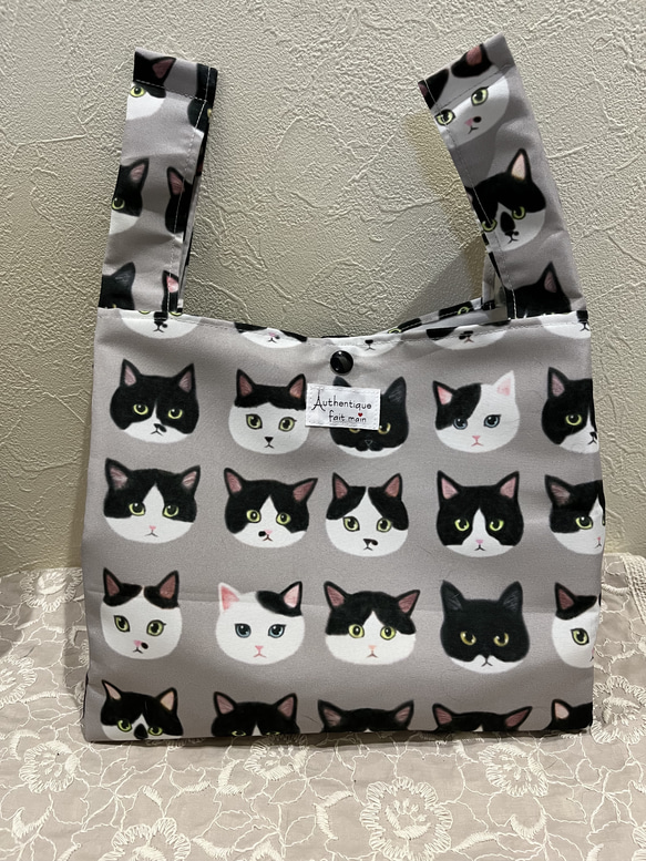 エコバッグ・コンビニサイズ☆撥水加工生地/猫柄・日本猫/ハチワレ
