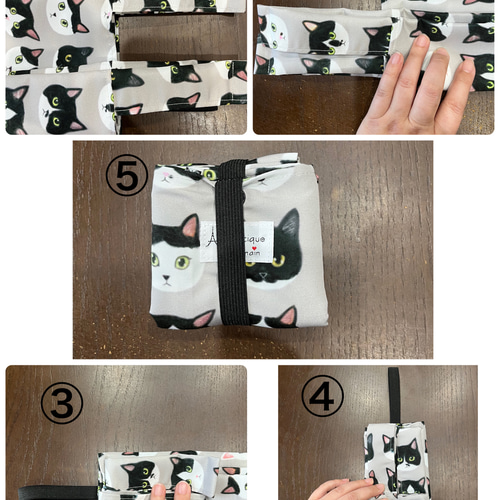 エコバッグ・コンビニサイズ☆撥水加工生地/猫柄・日本猫/ハチワレ