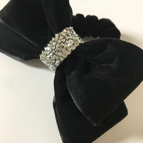 vカット ラインストーン付き ベロアリボン ワイヤー入り 大きめ