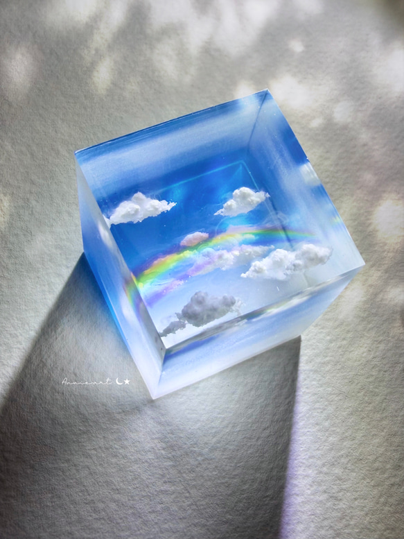 受注制作/S size】空レジン-青空に架かった虹 /プレゼント その他置物