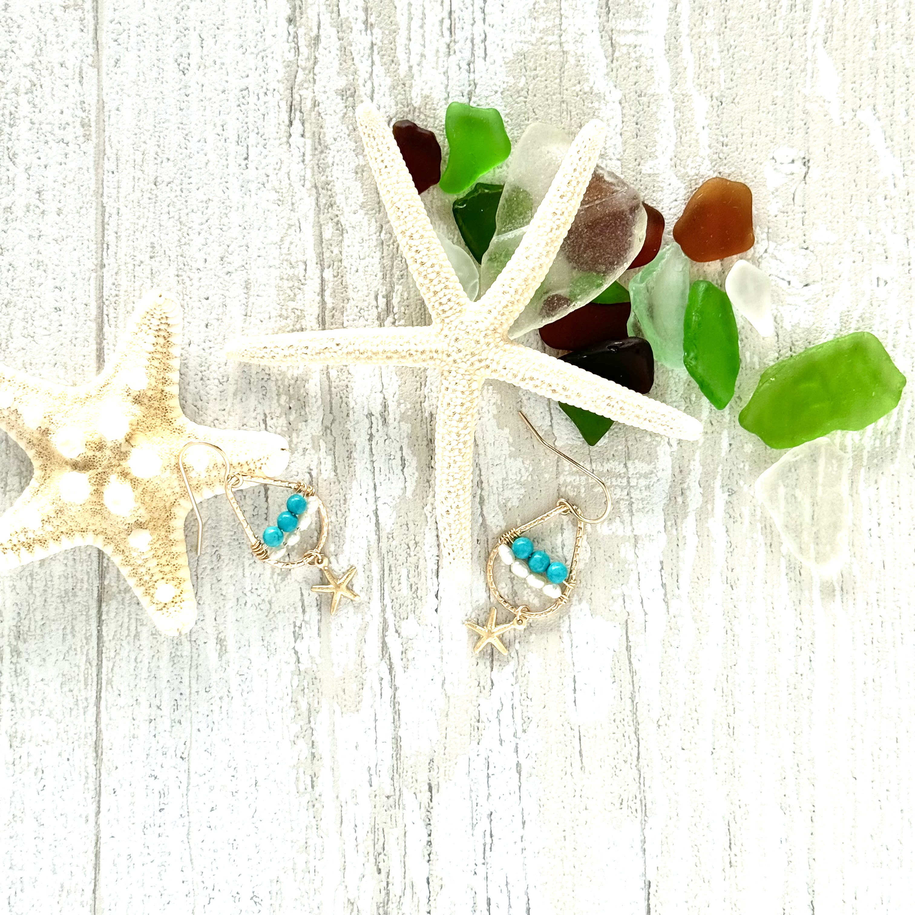 しずくとスターフィッシュのピアス（ブルー）