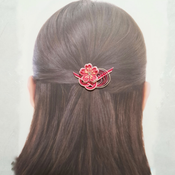 つまみ細工◎水引　白・ぴんく『和風髪飾り＊桜』♡髪飾り♡ヘアアクセサリー♡正月♡成人式♡卒業式♡和風♡ 4枚目の画像