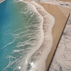 現品　送料無料　海アートましかく壁掛け時計　ブルー  ディスプレイ　フィジー　タヒチ　マンタ　ウミガメ　波アート　レジン 4枚目の画像