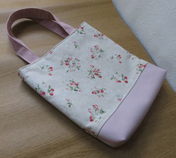 YUWA綿麻×帆布　くすみピンクの可愛い＊ミニトートバッグ＊ 2枚目の画像
