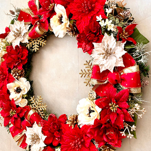 商品名【希】なな❤ キラキラグラデーションダリアお正月リース　造花リース 商品名【希】なな❤ キラキラグラデーションダリアお正月リース