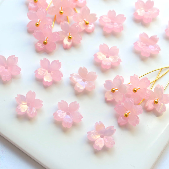 オリジナル新作★桜のパーツ　アセテート　オーロラ×ゼリーピンク 10枚目の画像