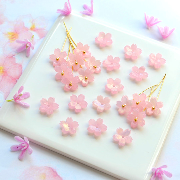 オリジナル新作★桜のパーツ　アセテート　オーロラ×ゼリーピンク 7枚目の画像