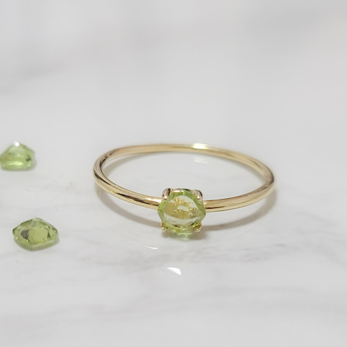 天然石 ペリドット スクエア一粒リング SILVER925/18KGP 5号～15号