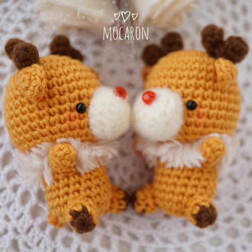ふわふわえりのトナカイさん♡‎ あみぐるみキーホルダー 【 選べる金具