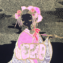 〈如蓮華在水　小手毬　金彩〉　着物アートパネル　〈Nyorengezaisui　KODEMARI　Kinsai〉 5枚目の画像