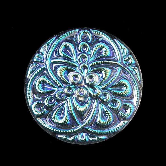 チェコ ガラスカボション 波紋 1.8cm 虹色ホワイト　1個 1枚目の画像