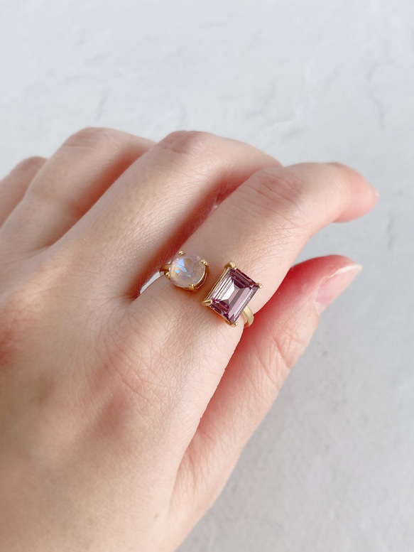 指輪 リング ゴールド フリーサイズ ピンク 紫 サイズ調節可能