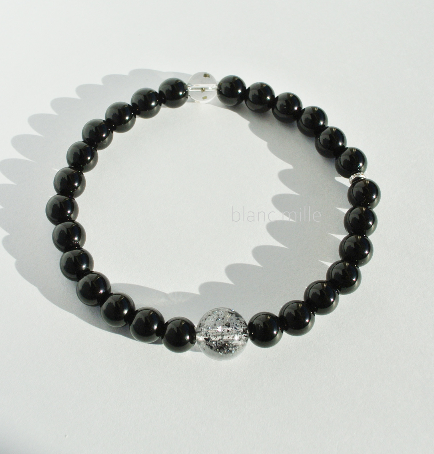 No.1959○*マイカインクォーツ＆パイライトインクォーツ＆モリオン　ブレスレット○黒水晶 レア キラキラ 天然石