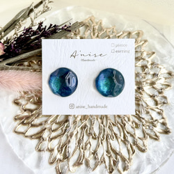 ピアス　青　タイル　パール　蝶　グラデーションチャーム　夏　海 ピアス青タイルパール蝶グラデーションチャーム夏海