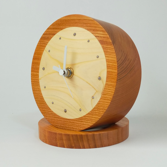 25%offクーポン(条件あり)/ぬくもりと重厚感のある木製置き時計&掛け時計/欅+檜埋め込み #0046 2枚目の画像