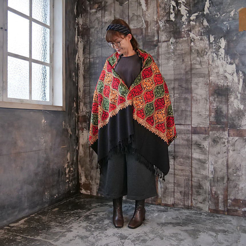 カシミア マント ポンチョ 超大判ストール ブラック 2回使用 【公式通販】