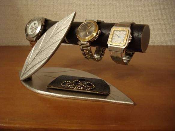 腕時計スタンド　クリスマスプレゼント　 ダブルリーフトレイ付き時計インテリア収納スタンド　ブラック！！ 2枚目の画像