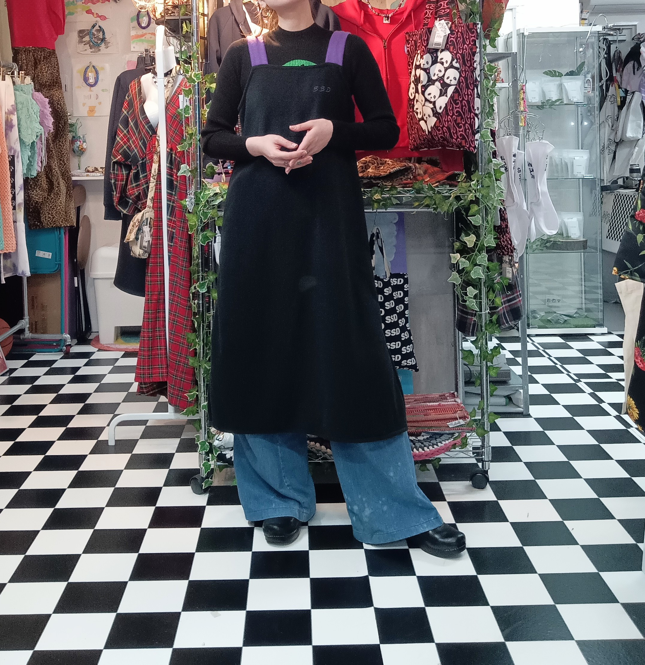 SSD フリース　ロングワンピース:ブラック