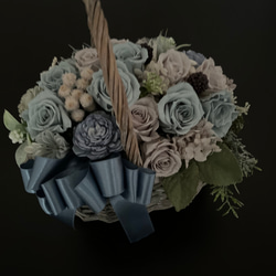送料無料　ブルーグレーの花籠　プリザーブドフラワーローズ12輪 8枚目の画像